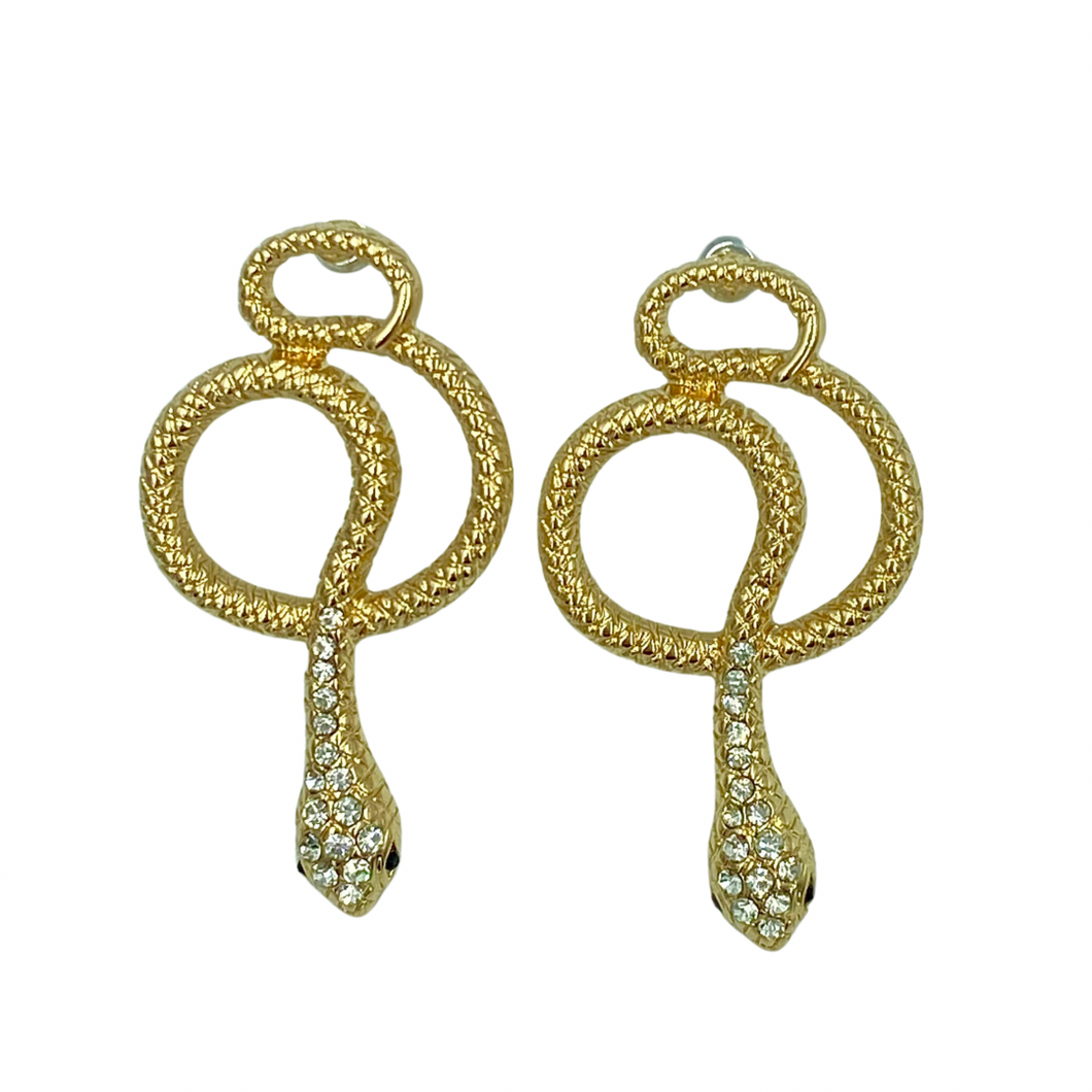 Scorpio Rhinestone Gold Snake Earrings