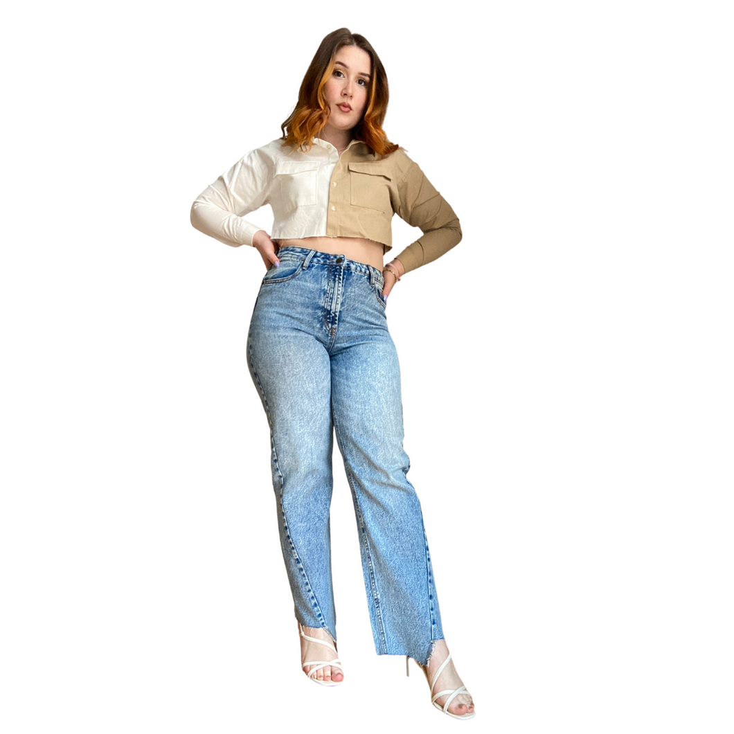 Asymmetrical Hem Straight Leg Jeans